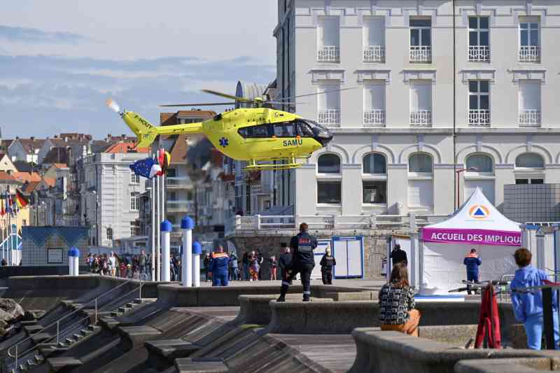An air ambulance takes off from Wimereux